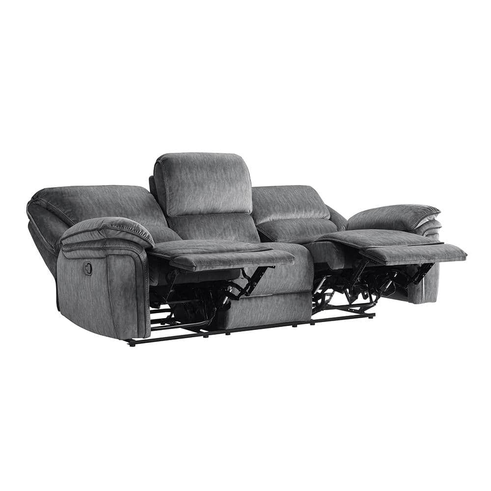 Lazzara Greerman gray microfiber double manual reclining sofa with two seats reclined