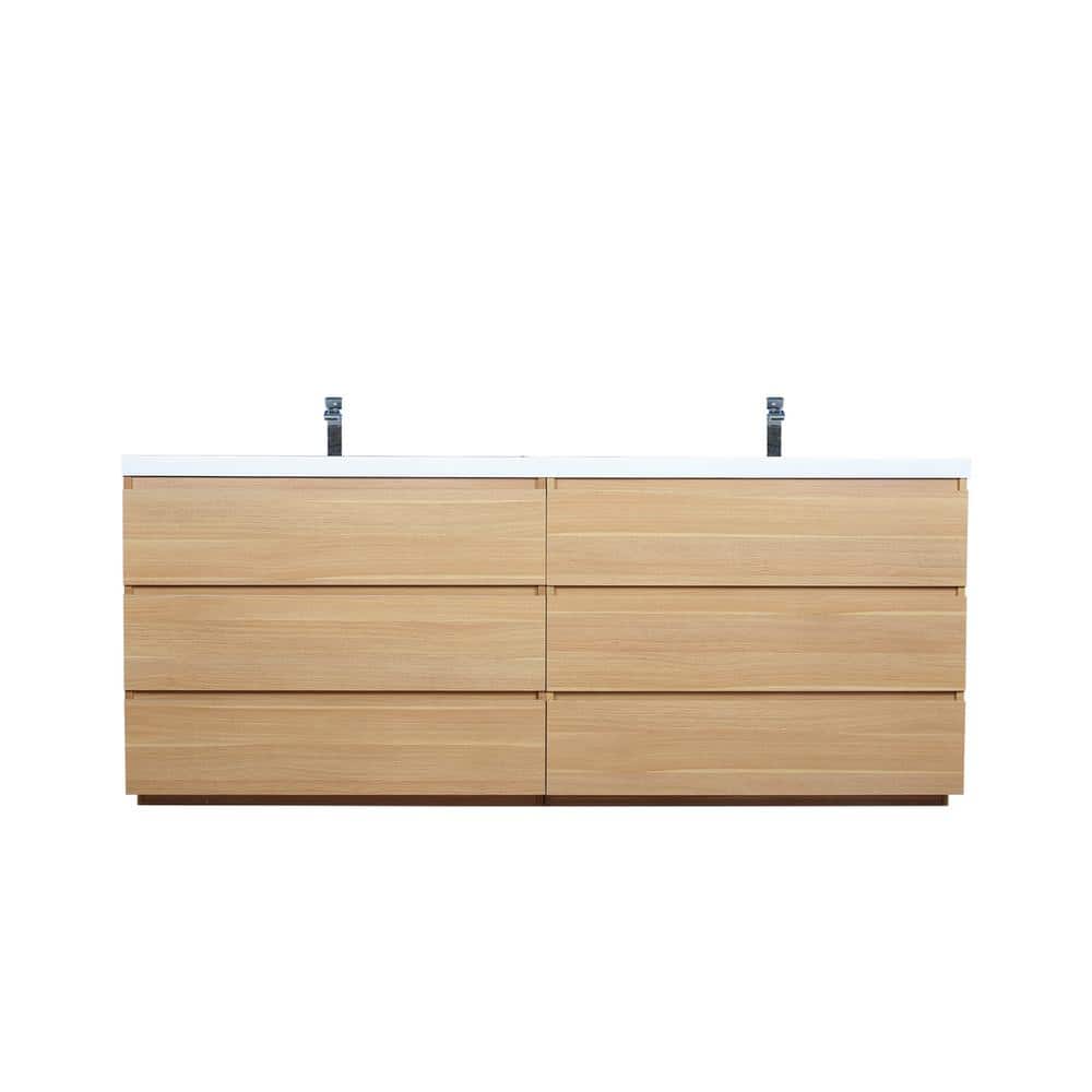 Moreno Bath Angeles 84 in. W Vanity in White Oak with Reinforced Acrylic Vanity Top in White with White Basin -  MOA84D-CO