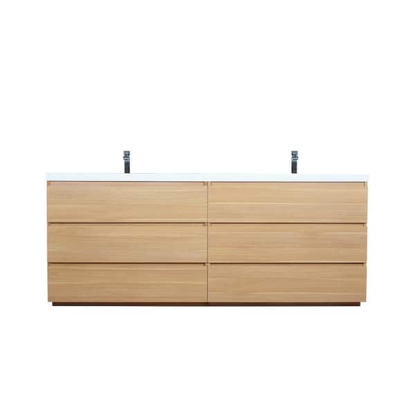 Angeles 84 in. W Vanity in White Oak with Reinforced Acrylic Vanity Top in White with White Basin