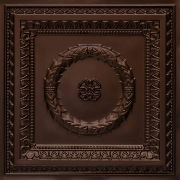 FROM PLAIN TO BEAUTIFUL IN HOURS Laurel Wreath Mocha 2 ft. x 2 ft. PVC Faux Tin Lay In or Glue Up Ceiling Tile (40 sq. ft./case)
