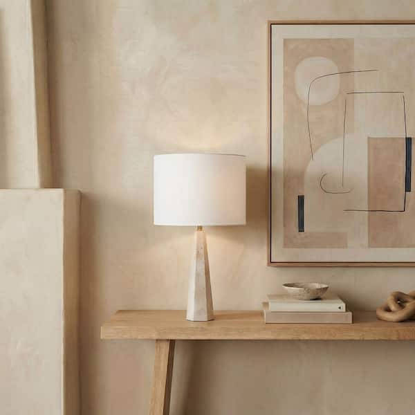 Gabryanna 26 in. Travertine/White Table Lamp for Living Room