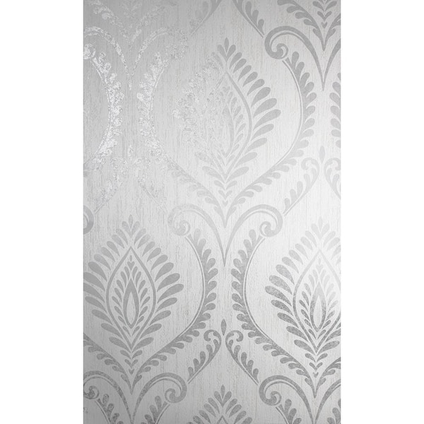 Fine Decor Estelle Grey Damask Wallpaper Sample