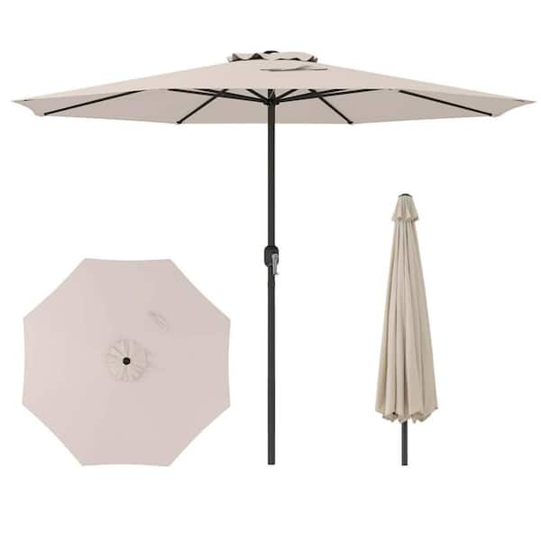 Costway 12 ft. Metal Market Patio Umbrella with Crank Handle 8-Sturdy Ribs in Beige