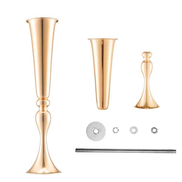 SKYSHALO 2-Pieces 56 cm/22.05 in. Tall Wedding Flower Vase,Steel Wedding Trumpet Centerpiece,Gold Floral Stand Display Rack Round