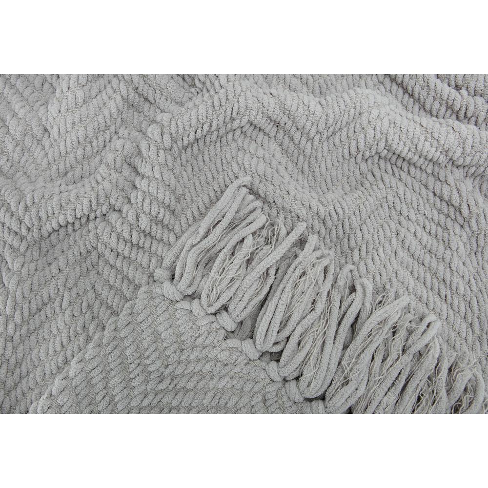 Silver Knitted Throw Blanket with Tassels, 50" x 65"