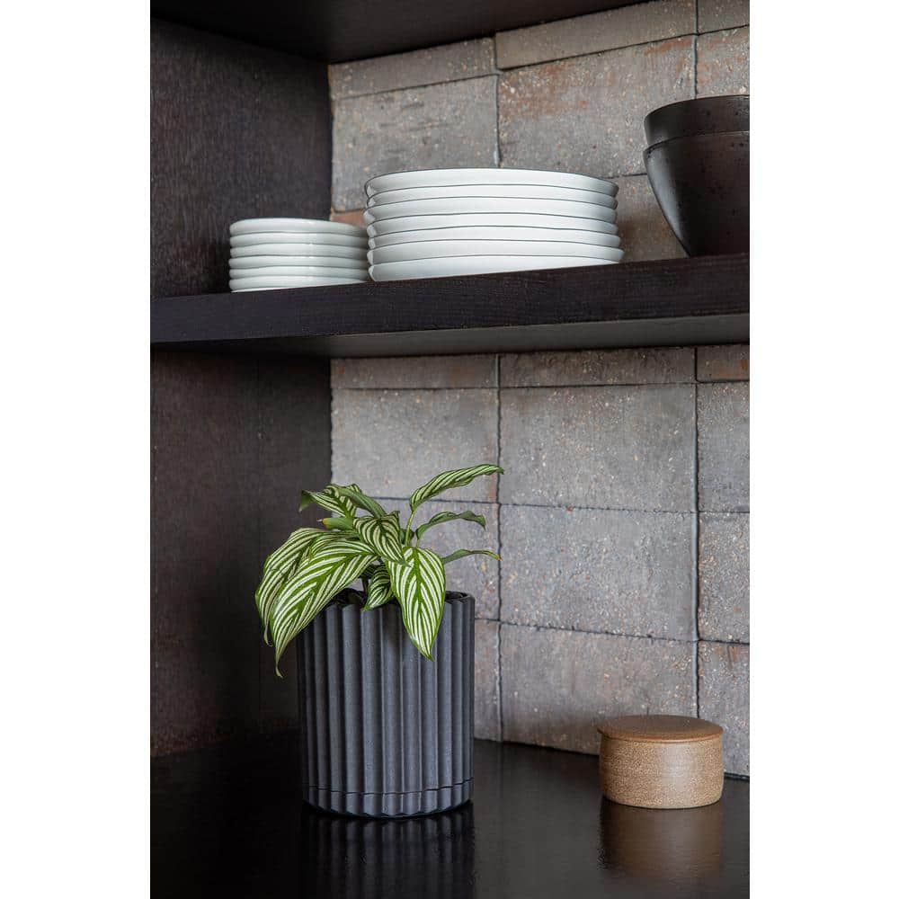 Demi 6" Black Plastic-Stone Fluted Planter