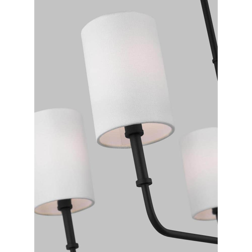 Midnight Black 5-Light Metal Chandelier with White Drum Shades