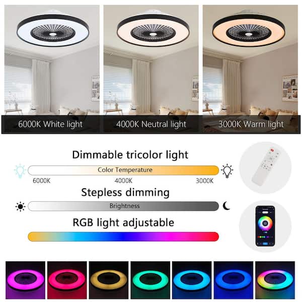 Jushua 19 in. Black and White Semi-Flush Mount Ceiling Fan Light