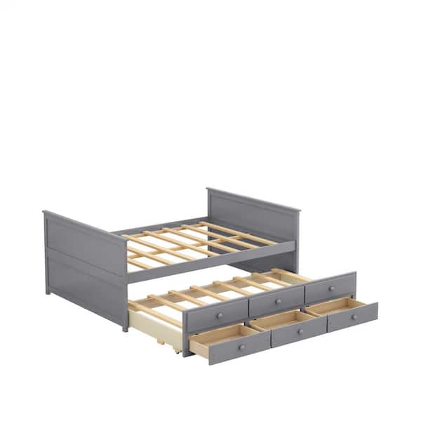 Installeren Verward Leerling ZIRUWU 57.9 in. W Gray Pine Wood Frame Full Platform Bed, Captain Bed with  Trundle and 3 Drawers ZT-ZQPB2A - The Home Depot