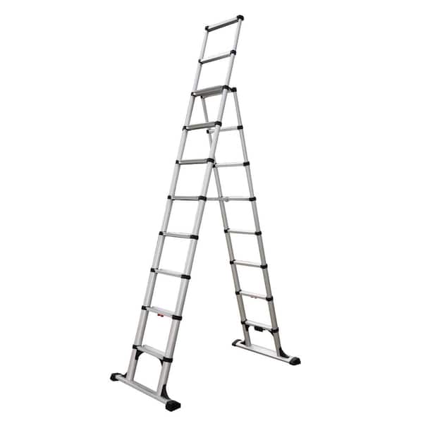 Telesteps 10 ft. Aluminum Professional Wide Step Telescoping A-Frame Ladder OSHA Compliant with 14 ft. Reach Height