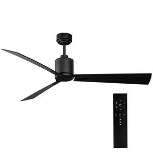 56 in. Indoor/Outdoor Black/Wood Ceiling Fan with Remote Control 3 Blades 6 Speeds Quiet and Reversible