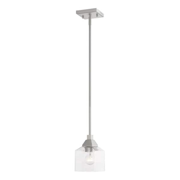 Lansford 1-Light Brushed Nickel Mini Pendant with Clear Seeded Glass