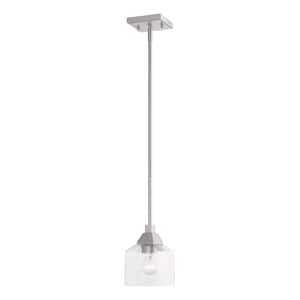 Aragon 1-Light Brushed Nickel Mini Pendant with Clear Seeded Glass