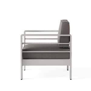 Cape Coral Silver 3-Piece Aluminum Outdoor Patio Conversation Set with Khaki Cushions