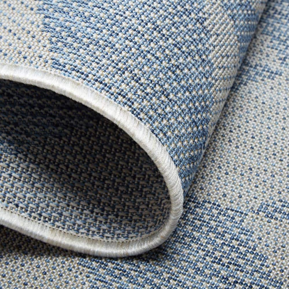 Blue and Grey Herringbone Indoor/Outdoor Rectangular Rug 6' x 9'