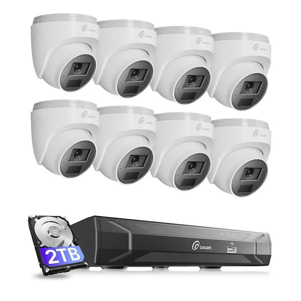 8-Channel 4K PoE Security Camera System 2TB Hard Drive, 8 8MP PoE IP Dome Cameras, 2-Way Audio, Smart AI Detection
