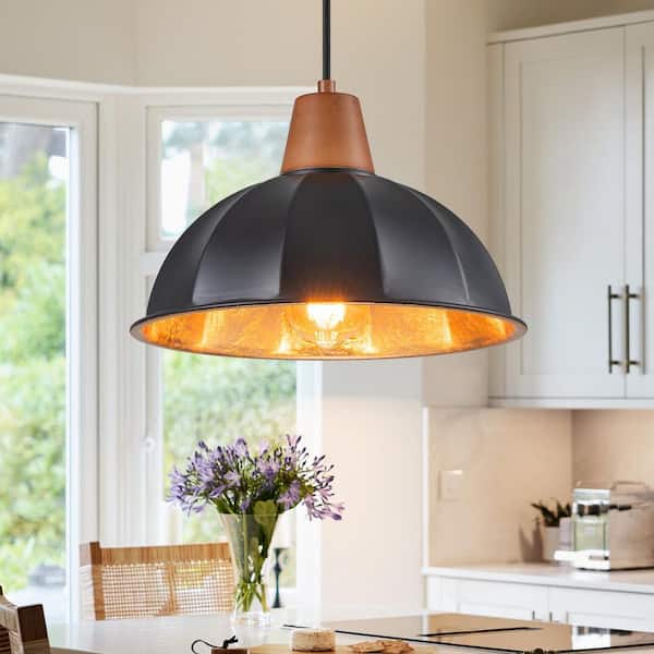 Nathan 1-Light 11.8 in. Black Dome Pendant Light Farmhouse Kitchen Island Lighting