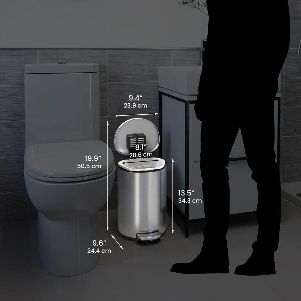 Stainless Steel Semi-Round 2 Gallon Step Trash Can with Odor Filter