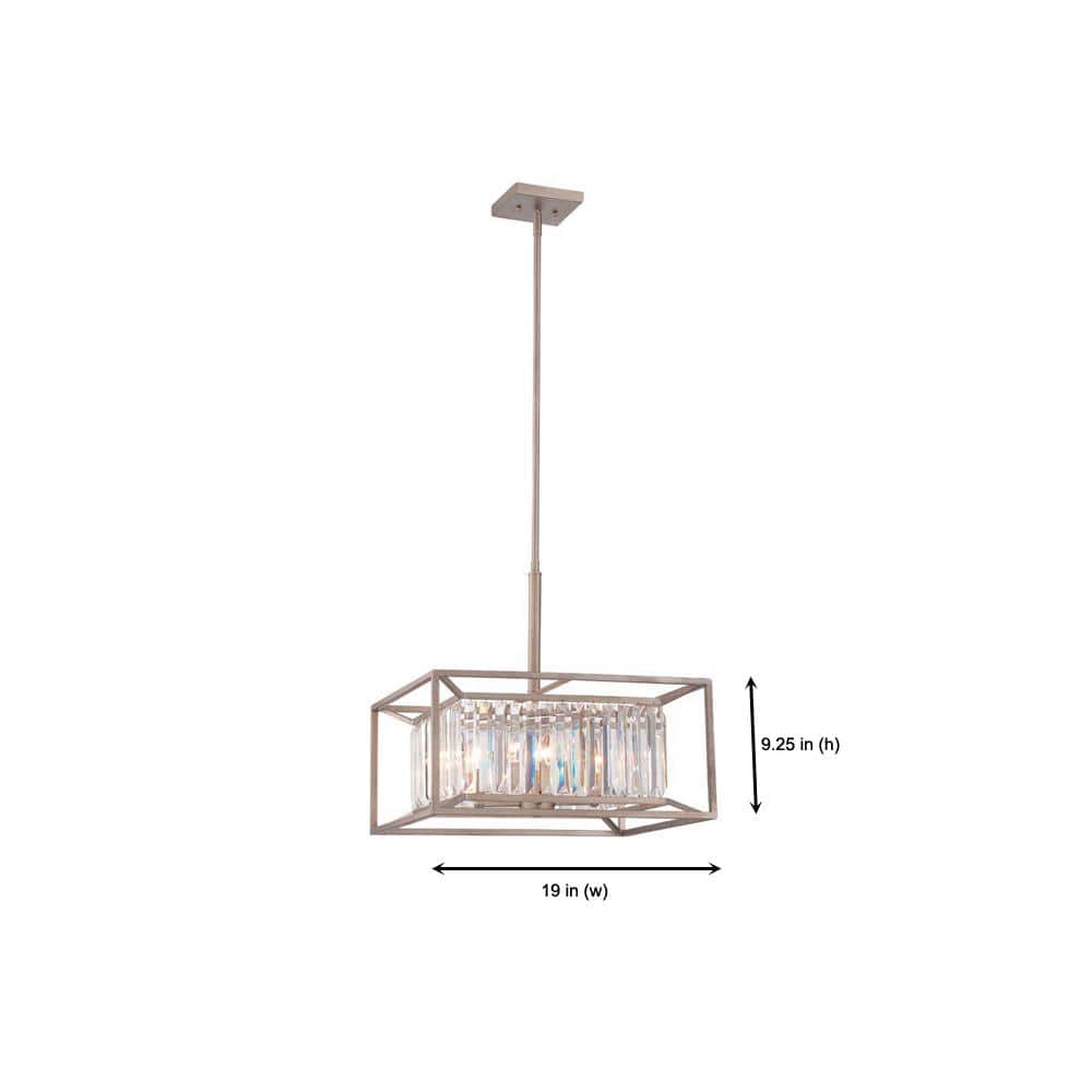 Linares Aged Platinum 19" Crystal Prism 4-Light Pendant