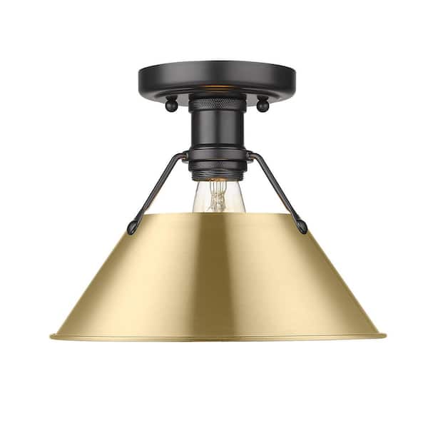 Golden Lighting Orwell 10 in. 1-Light Matte Black and Brushed Champagne Bronze Flush Mount