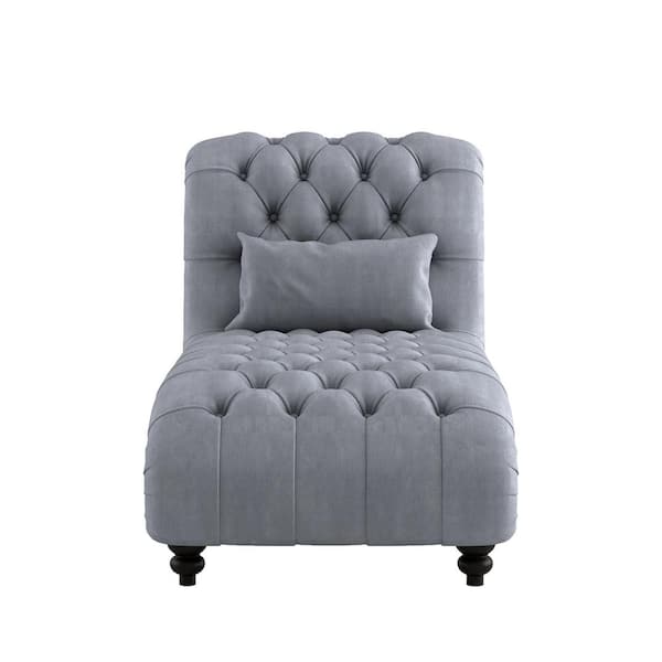 EVERGLADE HOME Desboro Tufted Dark Gray Velvet Upholstered Chaise with Nailhead and Pillow