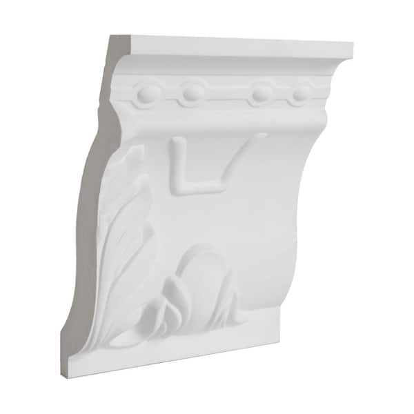American Pro Decor 3-7/8 in. x 9 in. x 6 in. Polyurethane Long Leaves Crown Moulding Sample