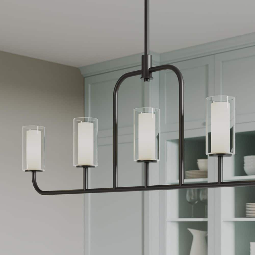 Mack 60-Watt 5-Light Linear Matte Black Modern Traditional Chandelier with Layered Glass Shades price history on PriceWatchPro