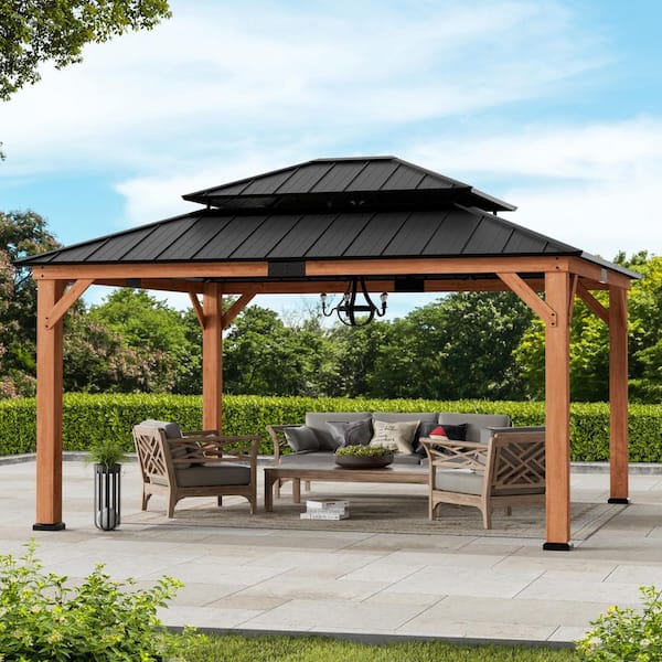 Ultra Series Wood Gazebo 13 ft. x 15 ft. Cedar Framed Wooden Gazebo with Double Galvanized Steel Roof, Permanent Hardtop