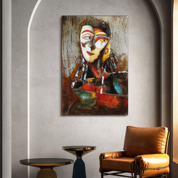 60 in. x 40 in. "Homme 1" Mixed Media Iron Hand Painted Dimensional Wall Art
