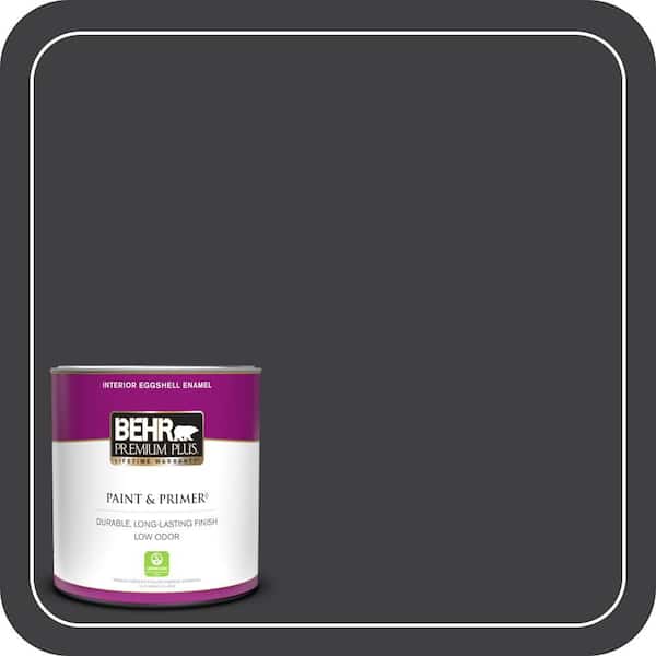 BEHR PREMIUM PLUS 1 qt. #ECC-10-2 Jet Black Eggshell Enamel Low Odor Interior Paint & Primer