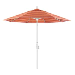 9 ft. Matted White Aluminum Market Patio Umbrella with Collar Tilt Crank Lift in Dolce Mango Sunbrella