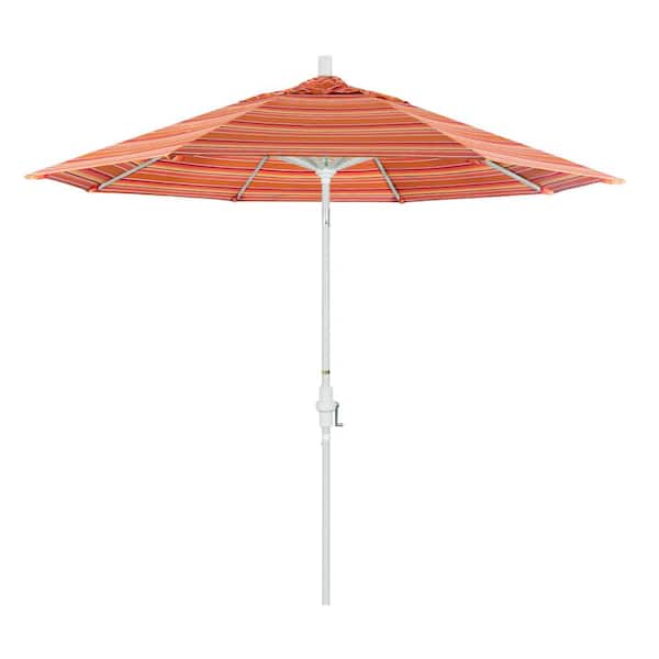 California Umbrella 9 ft. Matted White Aluminum Market Patio Umbrella with Collar Tilt Crank Lift in Dolce Mango Sunbrella