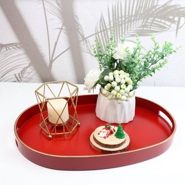 15.7 in. x 10.2 in. Red Plastic Oval Tray - Home Entertaining and