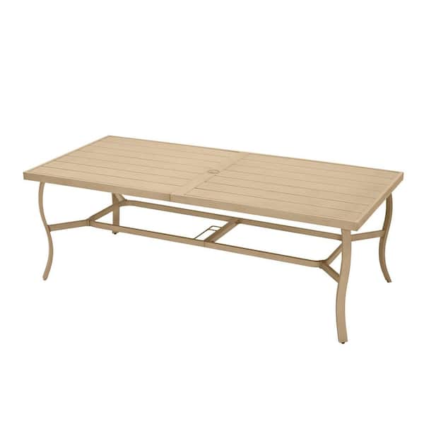 EGEIROSLIFE AluLux 8-Person Beige Rectangular Aluminum Outdoor Dining Table with Umbrella Hole