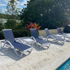 3-Pieces Patio Chaise Lounge Chair Set Outdoor Plastic Chairs for Outside Beach in-Pool Lawn Poolside, Navy Blue