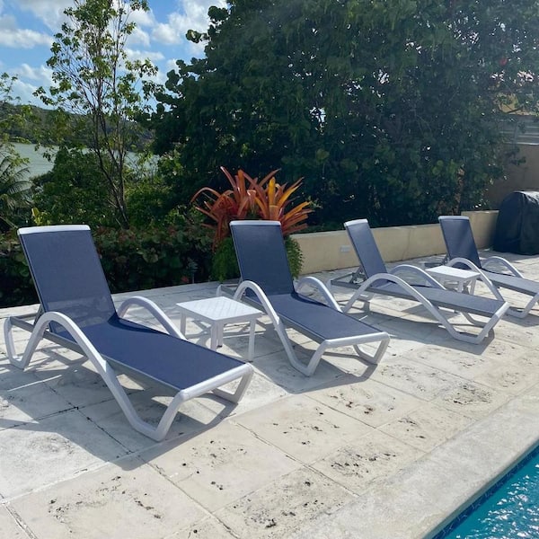 3-Pieces Patio Chaise Lounge Chair Set Outdoor Plastic Chairs for Outside Beach in-Pool Lawn Poolside, Navy Blue