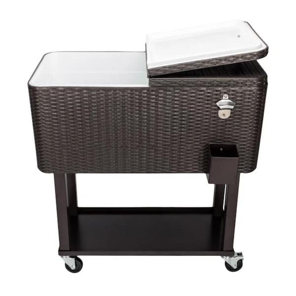 80 qt. Rolling Outdoor Patio Cooler Cart on Wheels Portable Ice Chest with Shelf