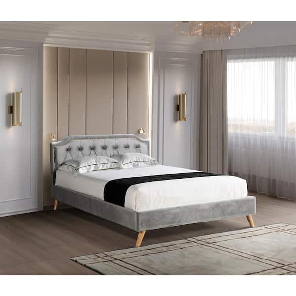 GOJANE 80.7 in. W Gray Full Size Upholstered Platform Bed Fabric Bed Frame