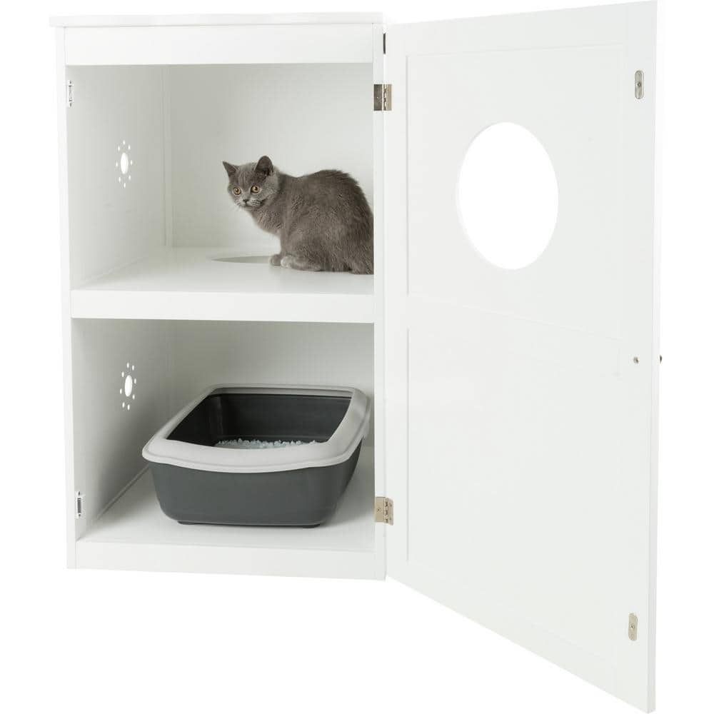 White Wooden 2-Story Cat Litter Box Enclosure