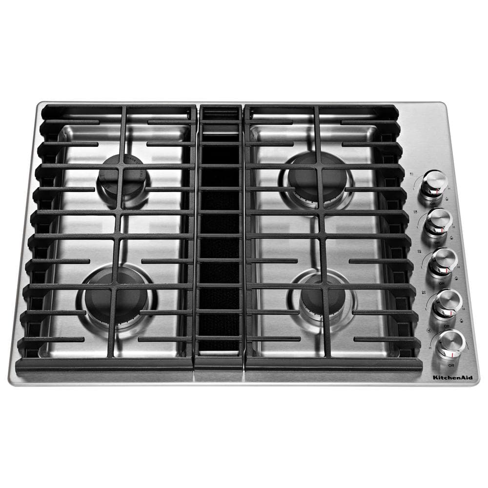 KitchenAid 30 in. Gas Downdraft Cooktop in Stainless Steel with 4 Burners, Silver