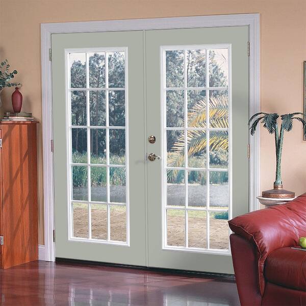 72 in. x 80 in. Silver Cloud Steel Prehung Right-Hand Inswing 15-Lite Clear Glass Patio Door with Brickmold