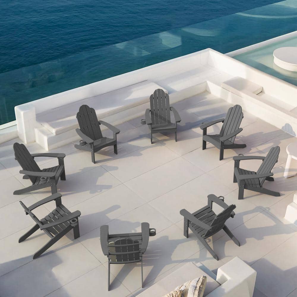 Recycled Dark Gray HDPS Folding Plastic Adirondack Chair Weather Resistant Patio Plastic Fire Pit Chairs(Set of 8) price history on PriceWatchPro