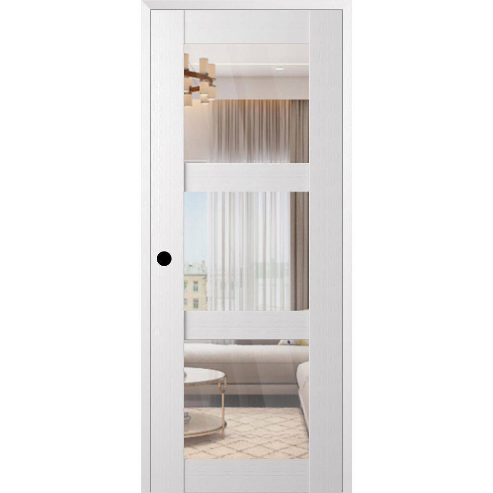 Paola 3 Lite DIY-Friendly 18 in. x 96 in. Right-Handed Clear Glass Bianco Noble Composite Single Prehung Interior Door price history on PriceWatchPro
