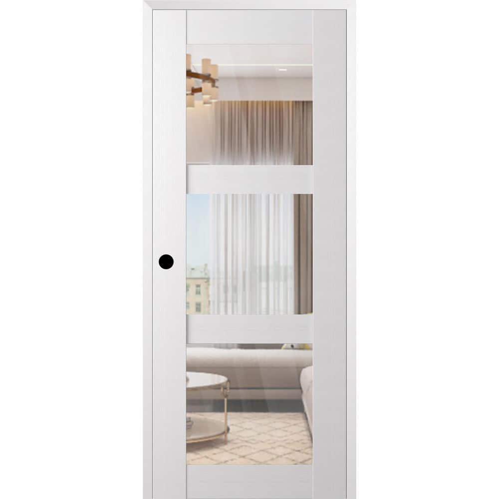 Paola 3 Lite DIY-Friendly 32 in. x 96 in. Right-Handed Clear Glass Bianco Noble Composite Single Prehung Interior Door price history on PriceWatchPro