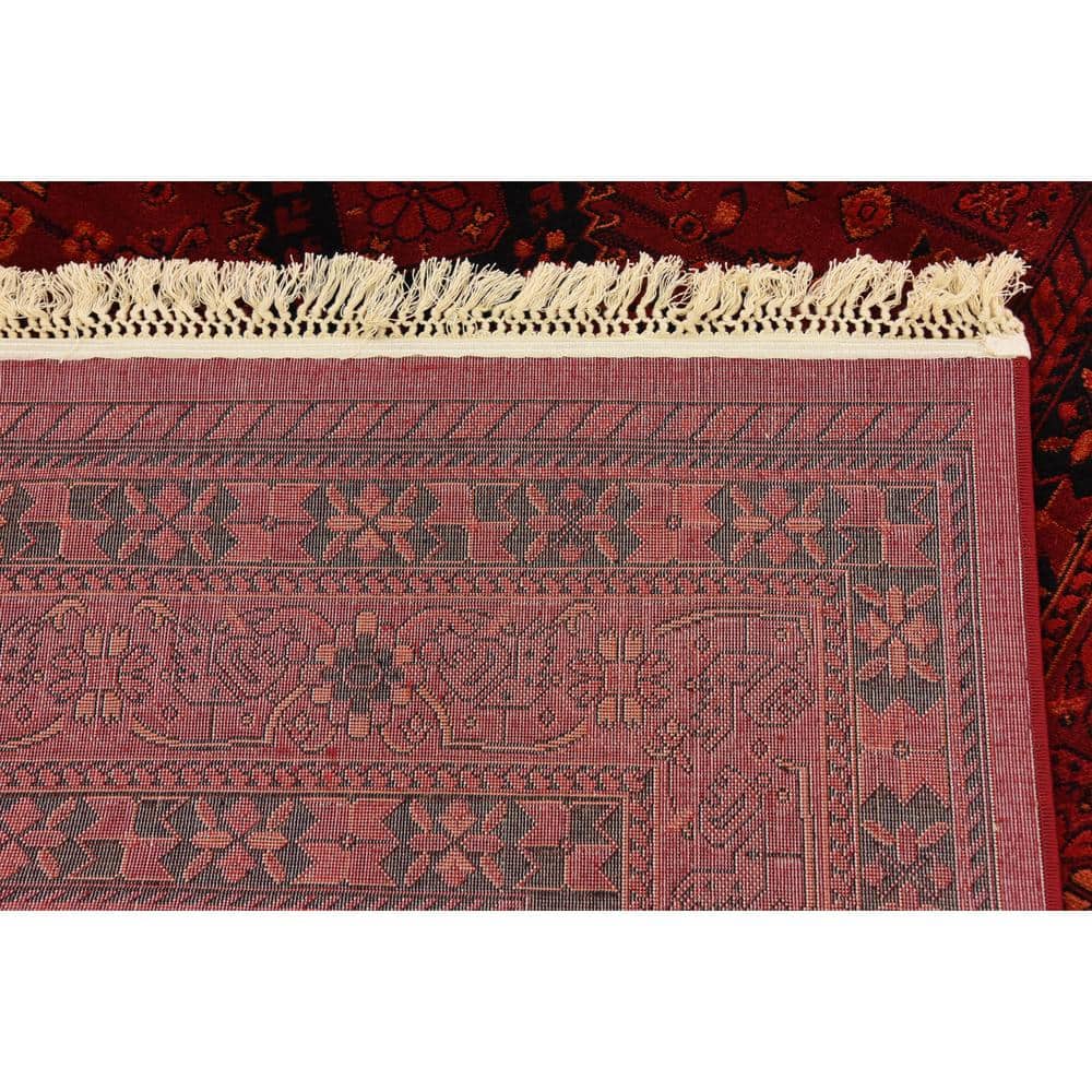 Red Geometric Synthetic 5' x 8' Stain-Resistant Area Rug