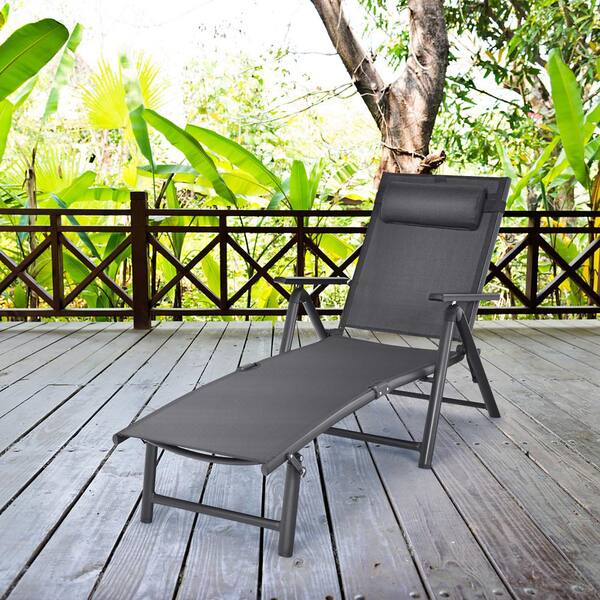 Costway Patio Chaise Lounge Chair Recliner Aluminum Adjustable Headrest Pillow A1Q2 10N0G3GR The Home Depot