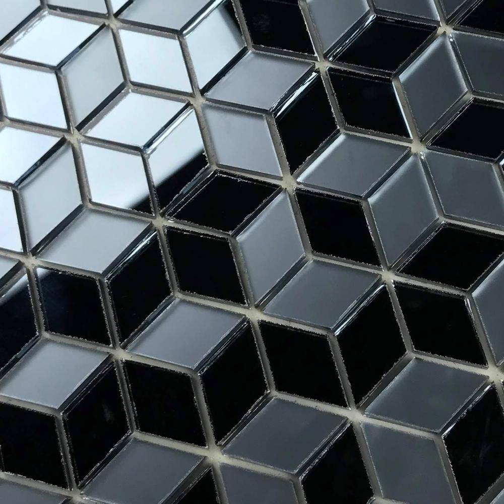 Graphite Blue Geometric Glass Mosaic Wall Tile