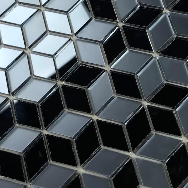 Art Deco Blue 10 in. X 10 in. Diamond Multifinish Glass Mirror Peel And Stick Mosaic Wall Tile (10.5 sq.ft./Case)