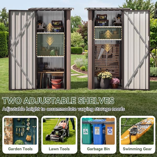Sizzim 2.9 ft. W x 2 ft. D Metal Storage Shed with 2-Piece Shelves