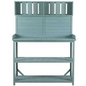 65 in. H x 46.9 in. W x 19.3 in. D Green Wooden Garden Potting Bench Table with 4 Storage Shelves and Side Hook